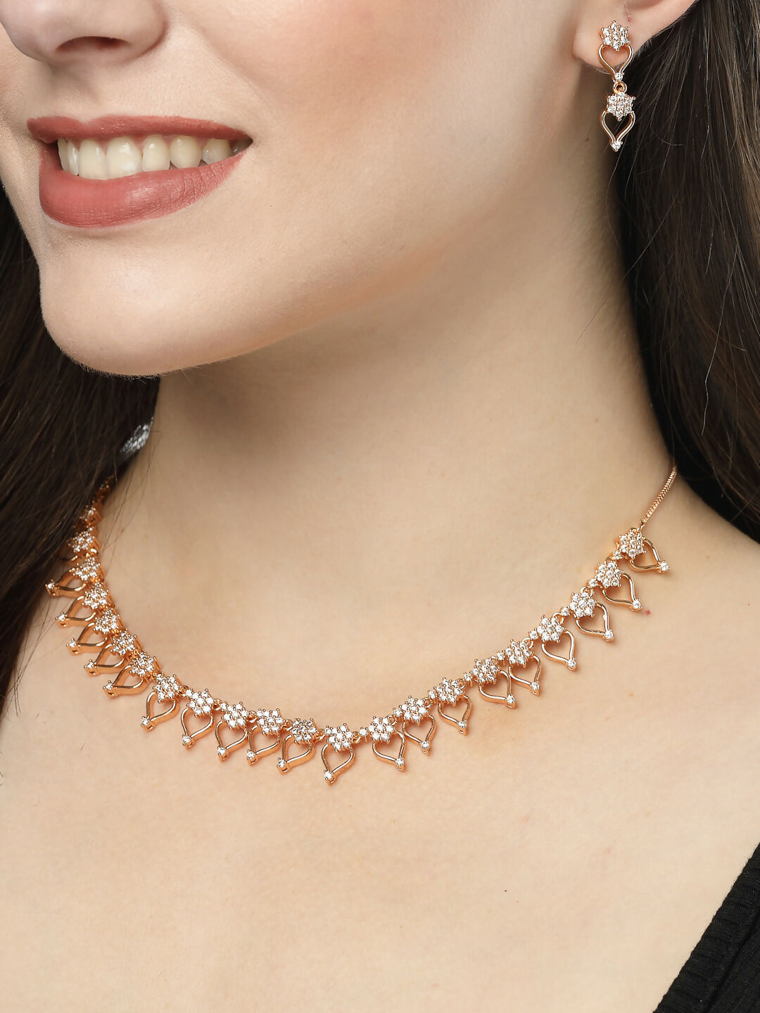 NVR Women's Gold-Polished American Diamond-Studded Handcrafted Jewellery Set - NR Retail-NVR