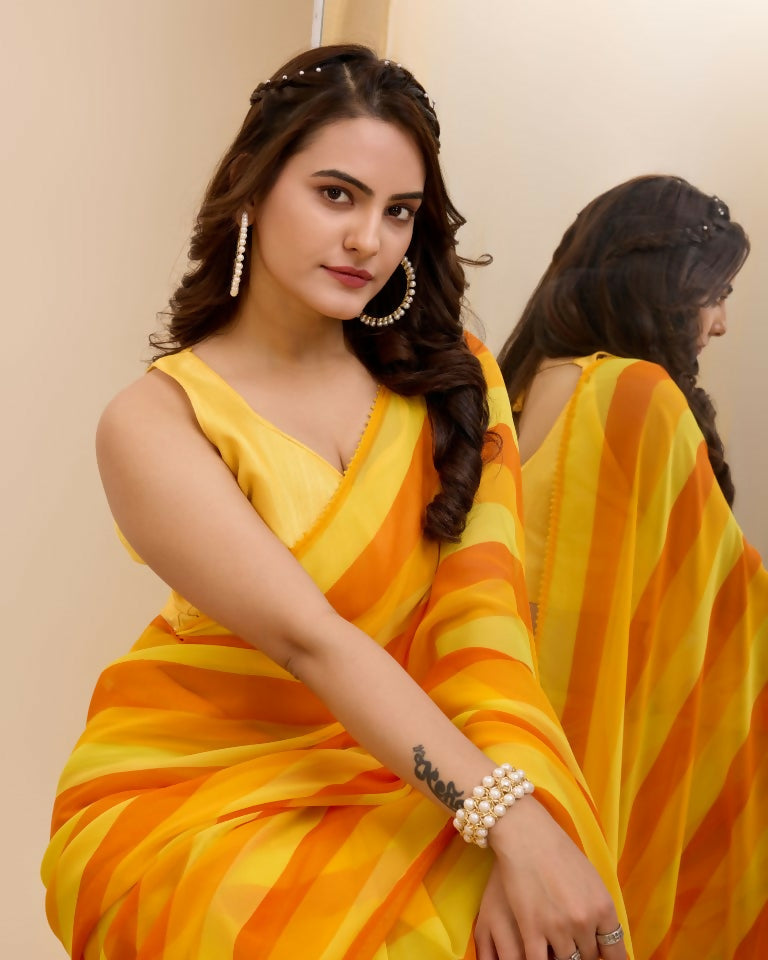 Yellow Georgette Designer Printed Ready To Wear Saree - Ibiza | Swadesiicart