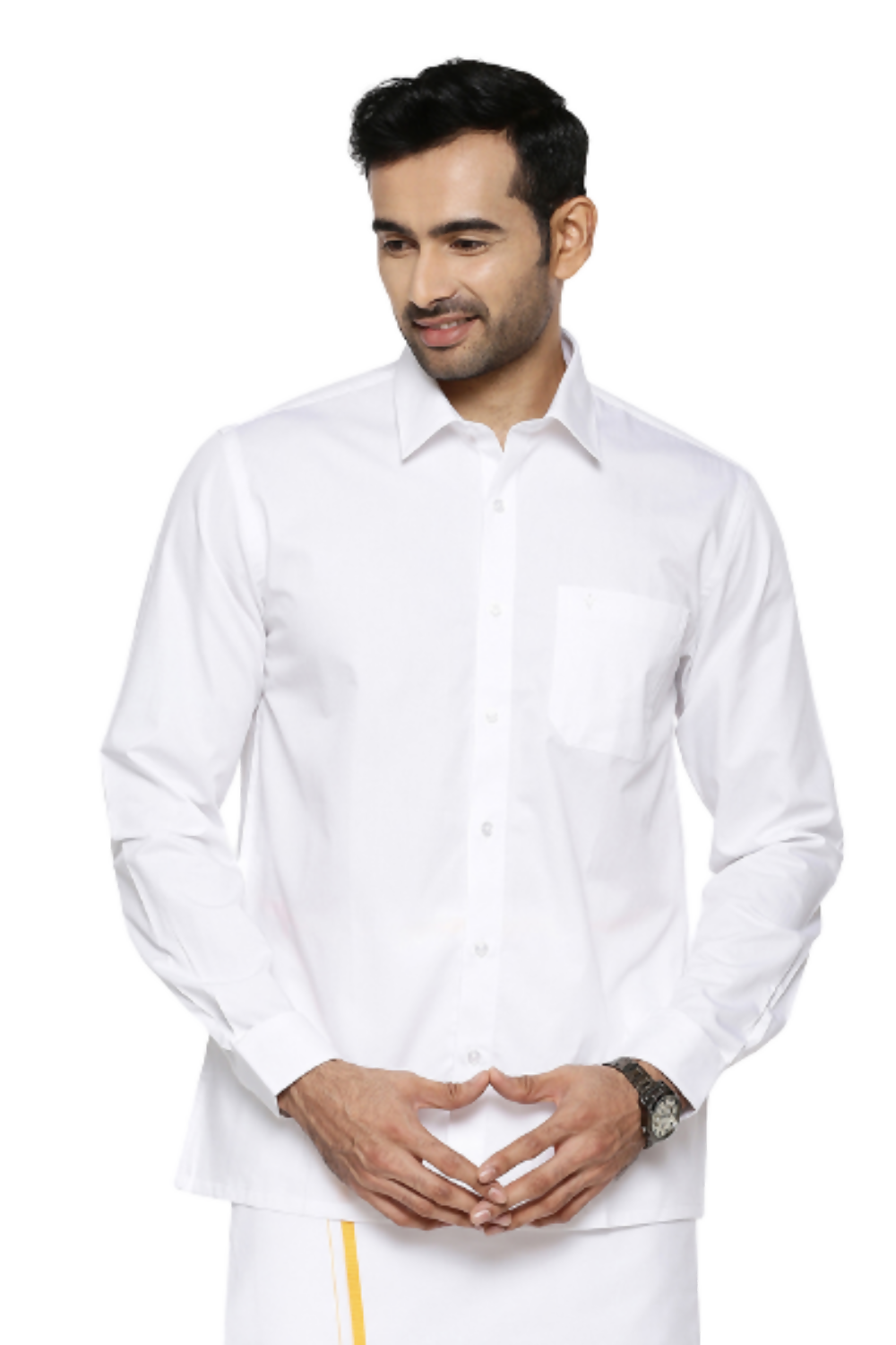 Ramraj Cotton Mens Full Sleeve Formal 100 % Cotton White Shirt | Swadesiicart