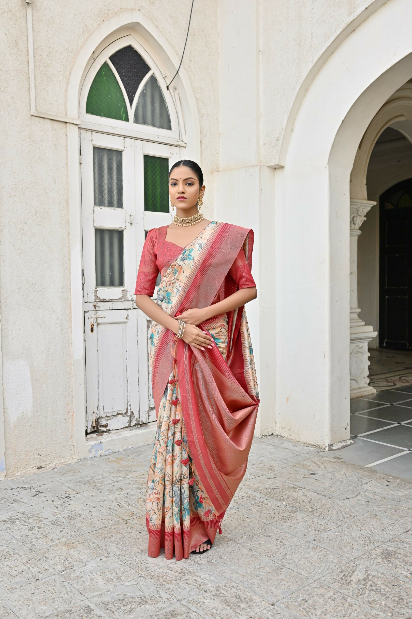 Vishnu Weaves Women's Firozi Banarasi Silk Saree with Blouse - Swadesiicart