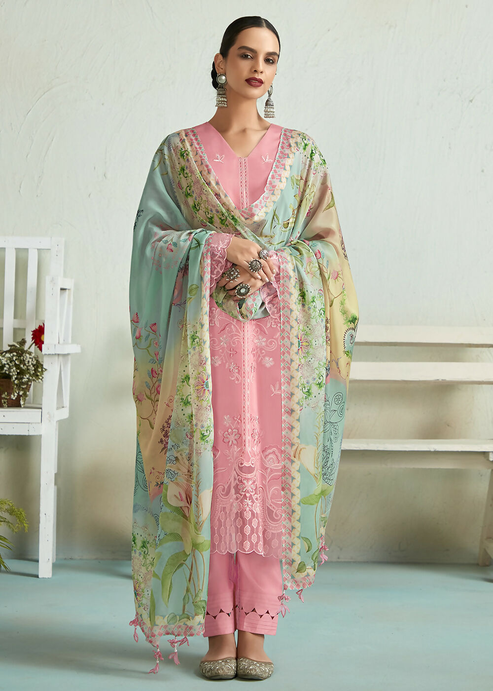Pretty Pink Pure Muslin Resham Embroidered Salwar Suit - Emponline | Swadesiicart