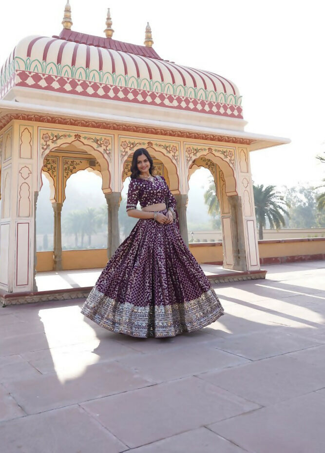 Lorenvalley Purple Pure Viscose Jacquard With Embroidered Sequins work Lehenga Choli | Swadesiicart