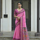Vishnu Weaves Women's Pink Handloom Raw Silk Saree with Blouse - Swadesiicart
