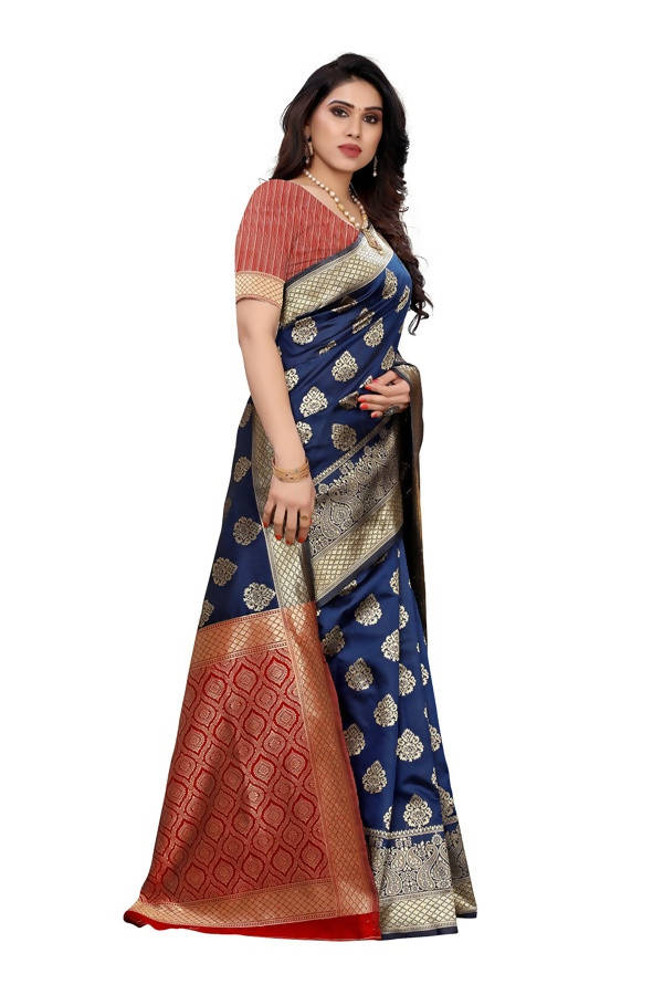 Vamika Banarasi Jacquard Weaving Blue Saree (Dangal Blue) | Swadesiicart