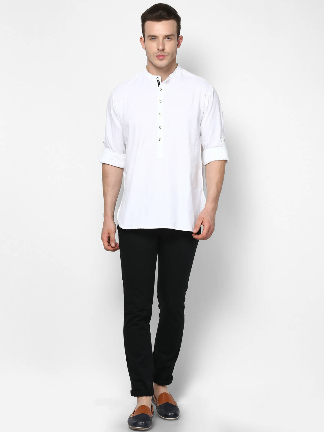Even Apparels Band Collar White Color Pure Cotton Men's Kurta | Swadesiicart