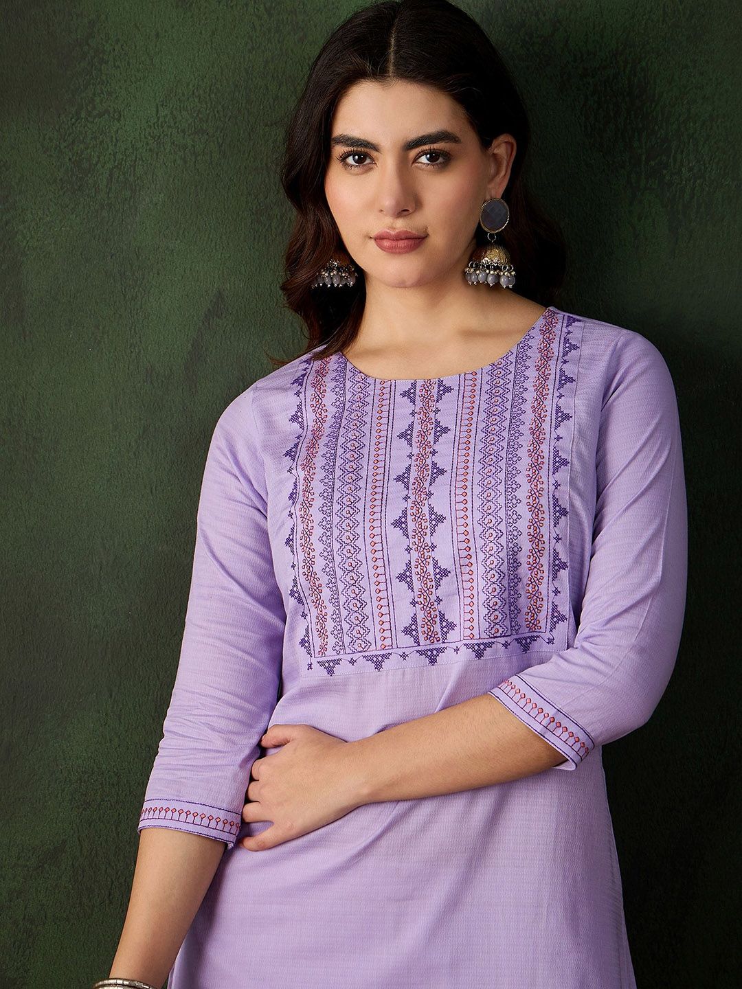 Sangria Embroidered Pure Cotton Straight Kurta - Swadesiicart