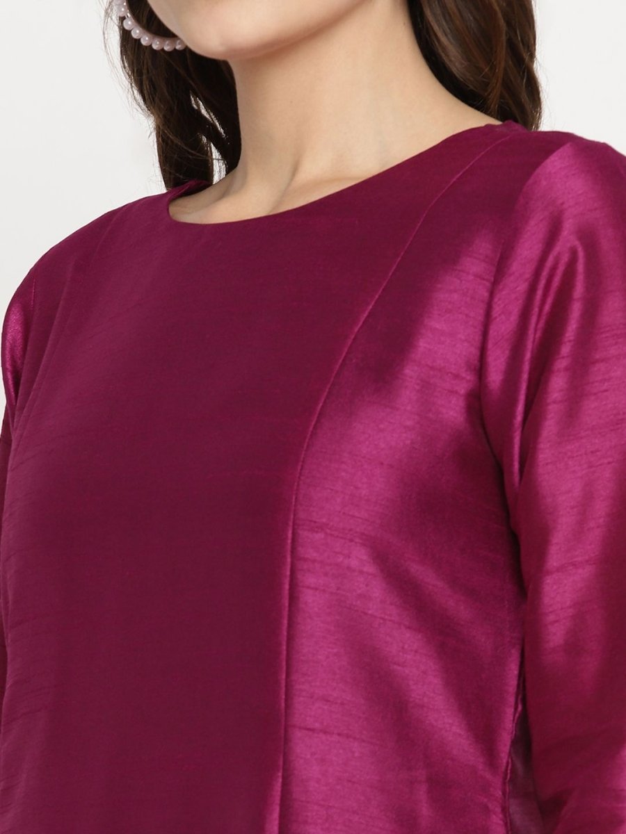 Ahalyaa Women's Purple Poly Silk Solid Kurta Palazzo Set With Dupatta | Swadesiicart