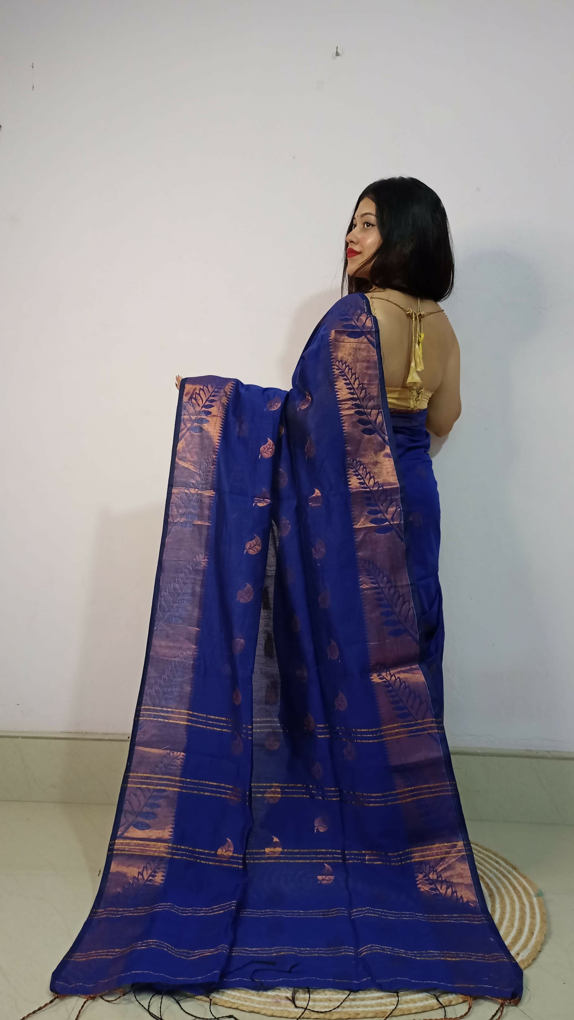 Exclusive Collection Beautiful Blue Cotton Silk Woven Handloom Saree With Running Blouse Piece - Swadesiicart
