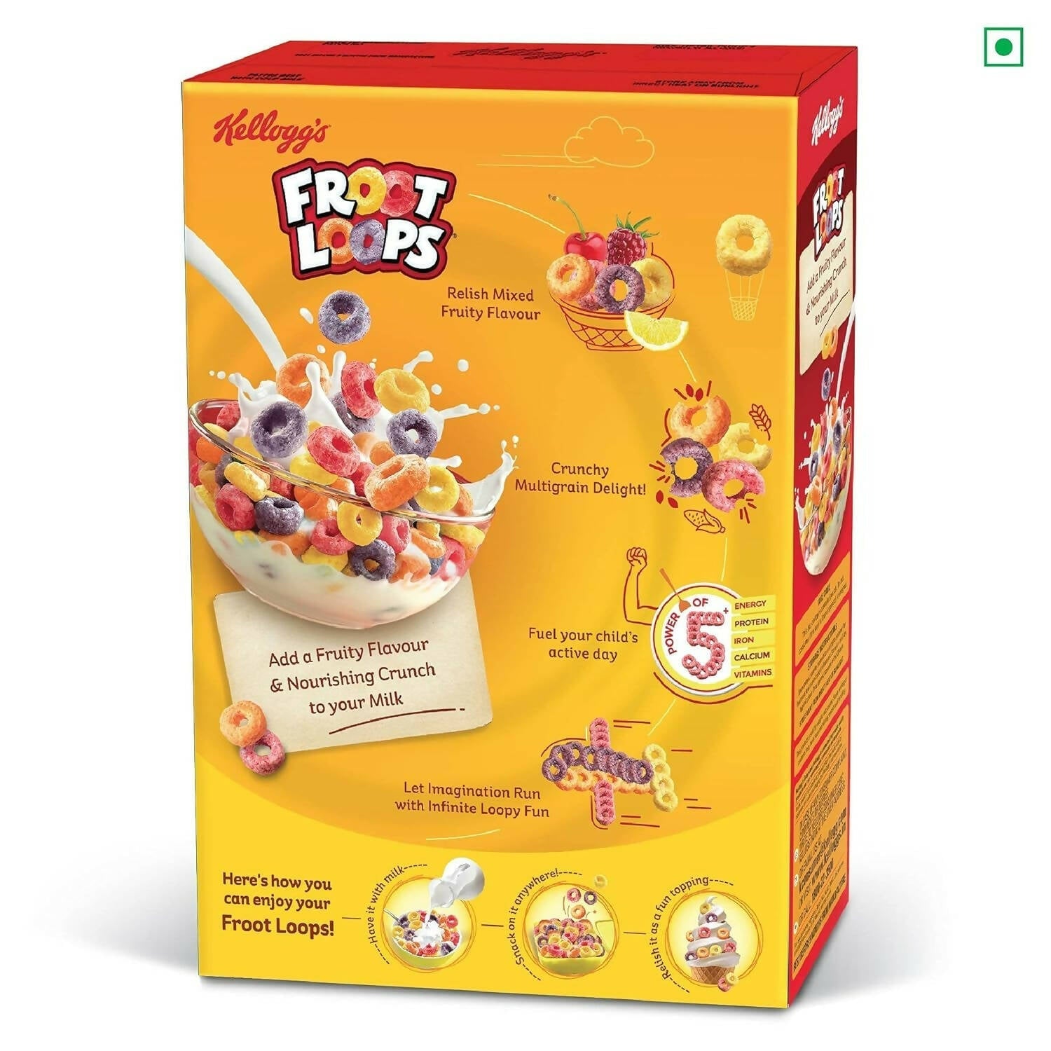 Kellogg’s Froot Loops Crunchy Multigrain Breakfast Cereal for Kids, Mixed Fruit Flavor - Swadesiicart