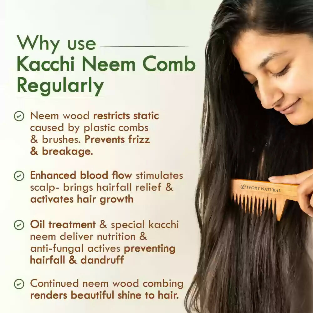 Ivory Natural Beard Kacchi Neem Wooden Comb - Natural Grooming For Beard - Swadesiicart
