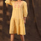 Juniper Women's Yellow Cotton Slub Solid Embroidered Tiered Dress | Swadesiicart