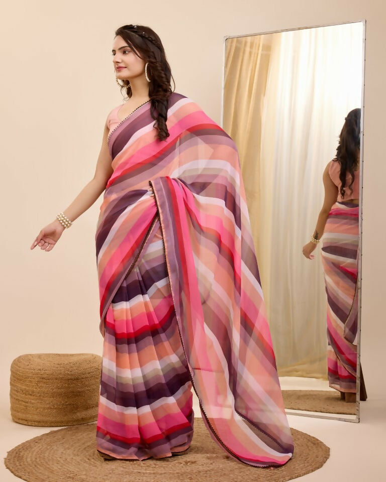 Pink Georgette Designer Printed Ready To Wear Saree - Ibiza | Swadesiicart