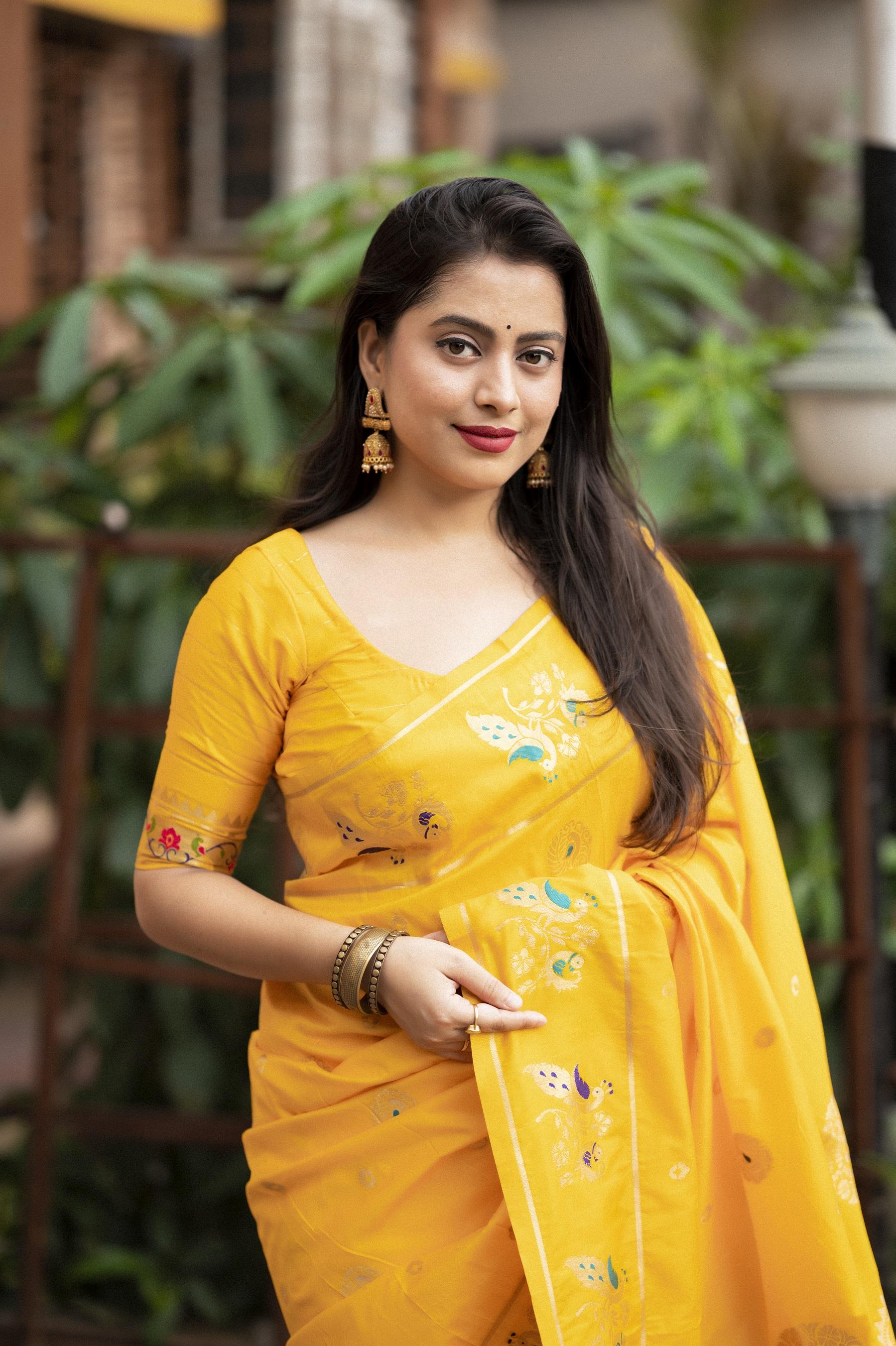 Yellow Pure Silk Woven Design Saree with Unstitched Blouse - Hiral Fashion | Swadesiicart
