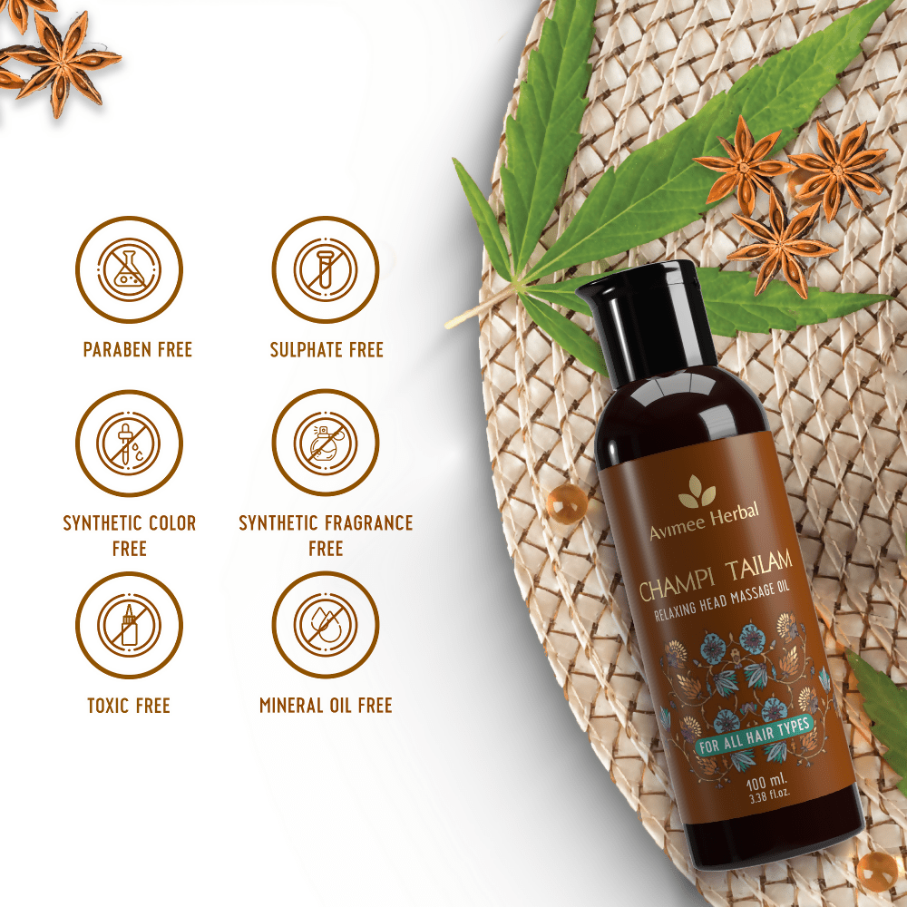 Avimee Herbal Champi Tailam, Relaxing Head Massage Oil, For All Hair Types - Limited Time Offer - Swadesiicart