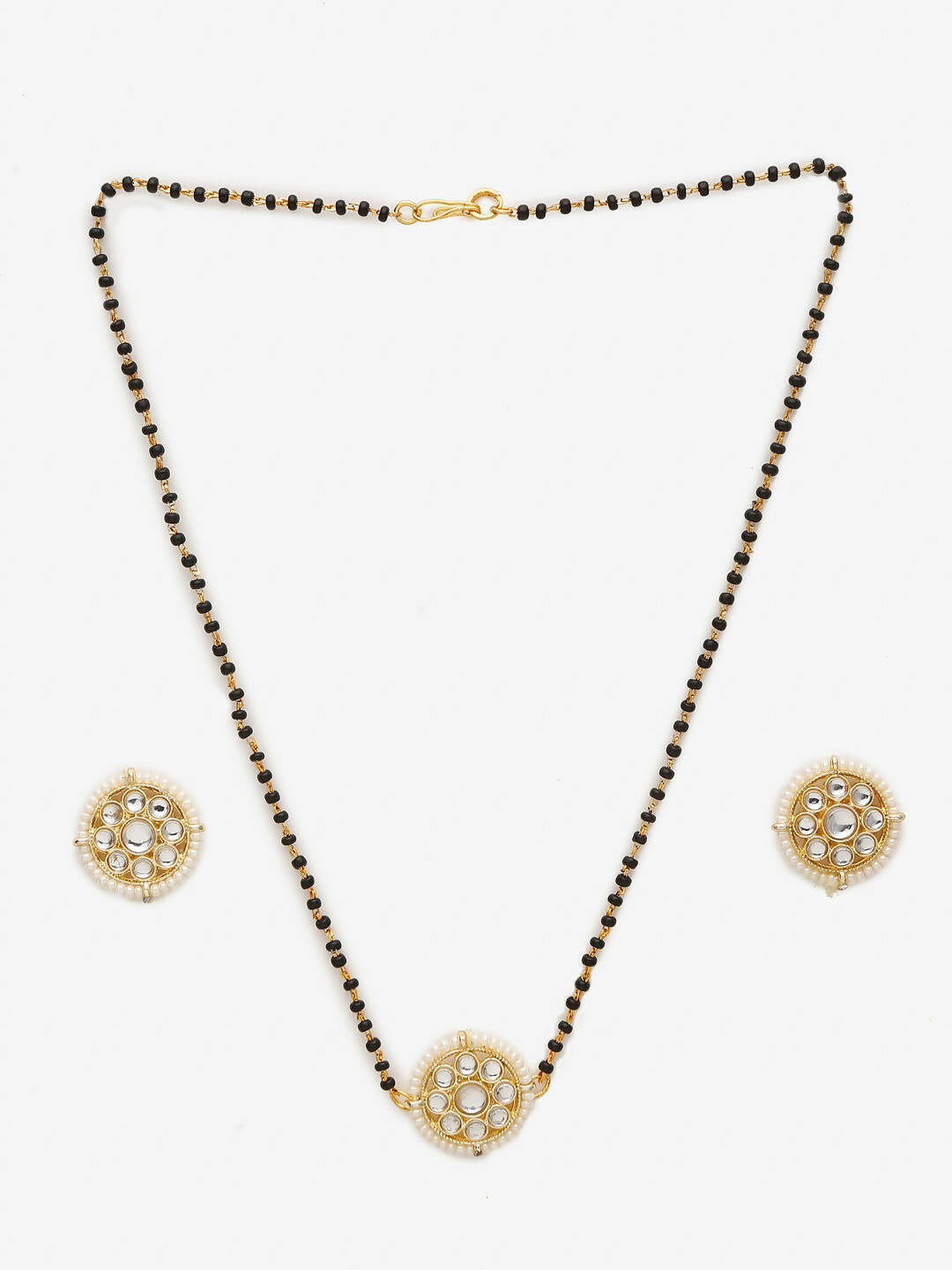 Gold-Polished Black Kundan Beaded Mangalsutra With Studs - Ruby Raang - Swadesiicart
