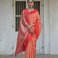 Vishnu Weaves Women's Orange Raw Silk Saree with Blouse - Swadesiicart