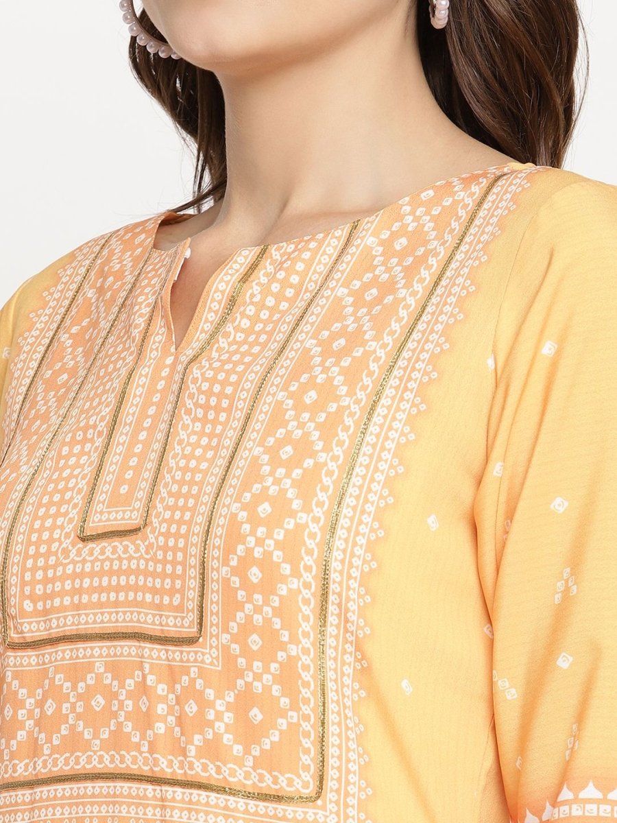 Ahalyaa Women Yellow Crepe Digital Print Kurti | Swadesiicart