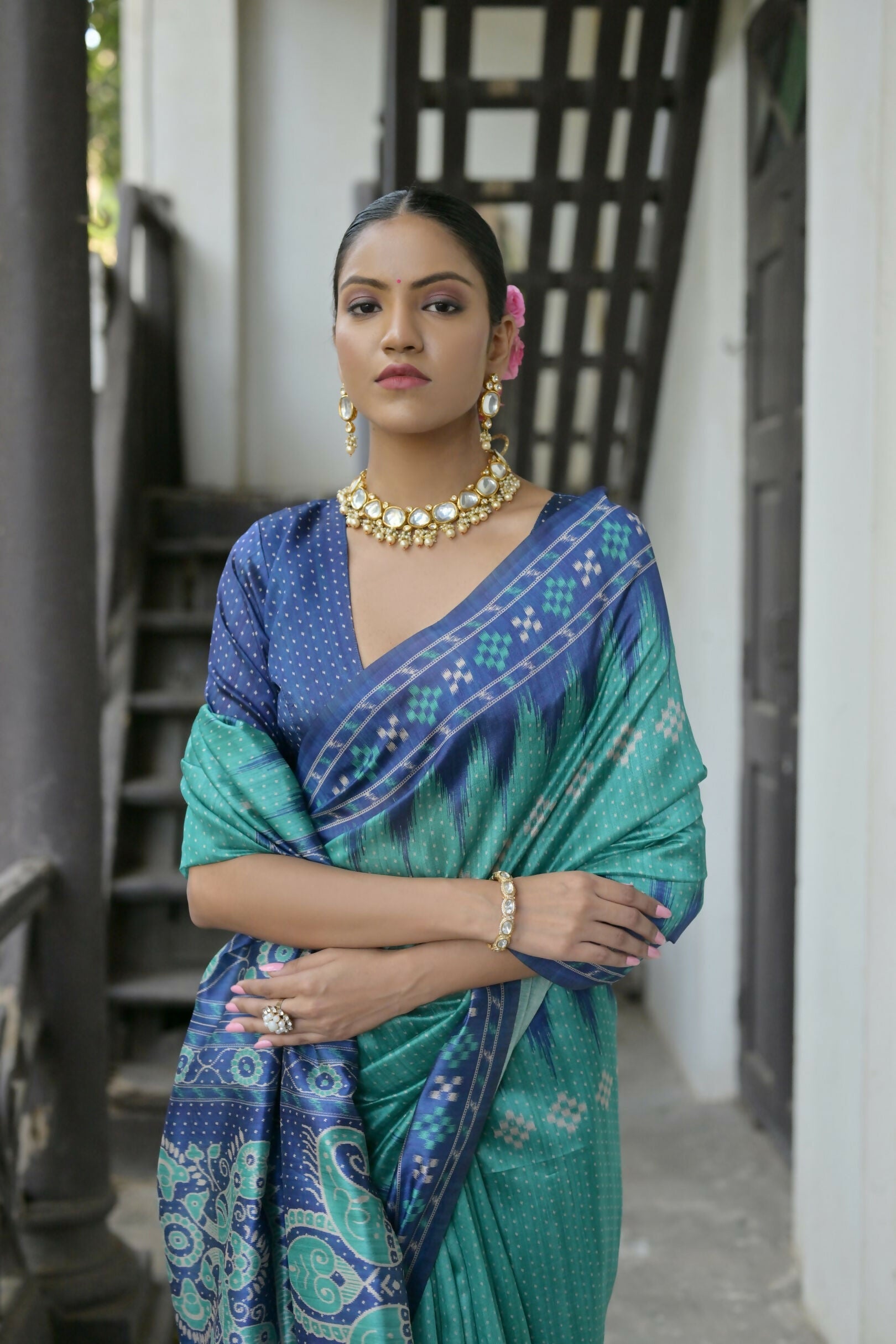 Vishnu Weaves Women's Rama Soft Tussar Silk Saree with Blouse - Swadesiicart