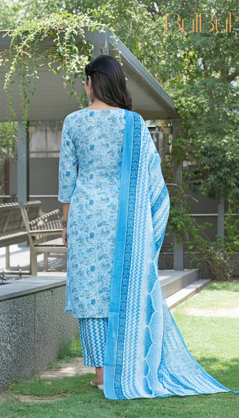 BulBul Fashionista Blue Cotton Kurta Set with Dupatta - Swadesiicart