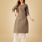Jyoti Fashion Women's Khaki Cotton Blend Embroidered Kurta Pant Set | Swadesiicart