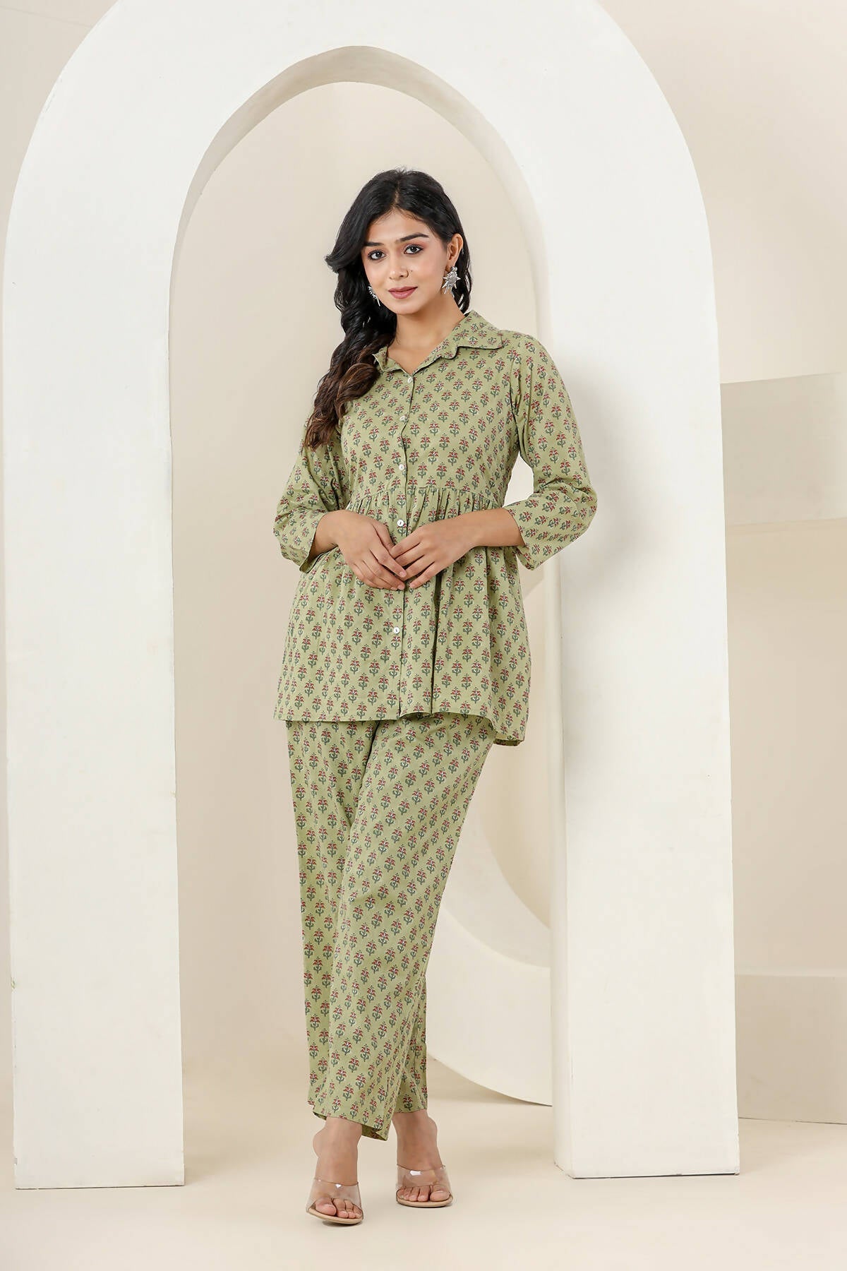 Kaajh Women's Green Printed Cotton Co-ord Set - Swadesiicart