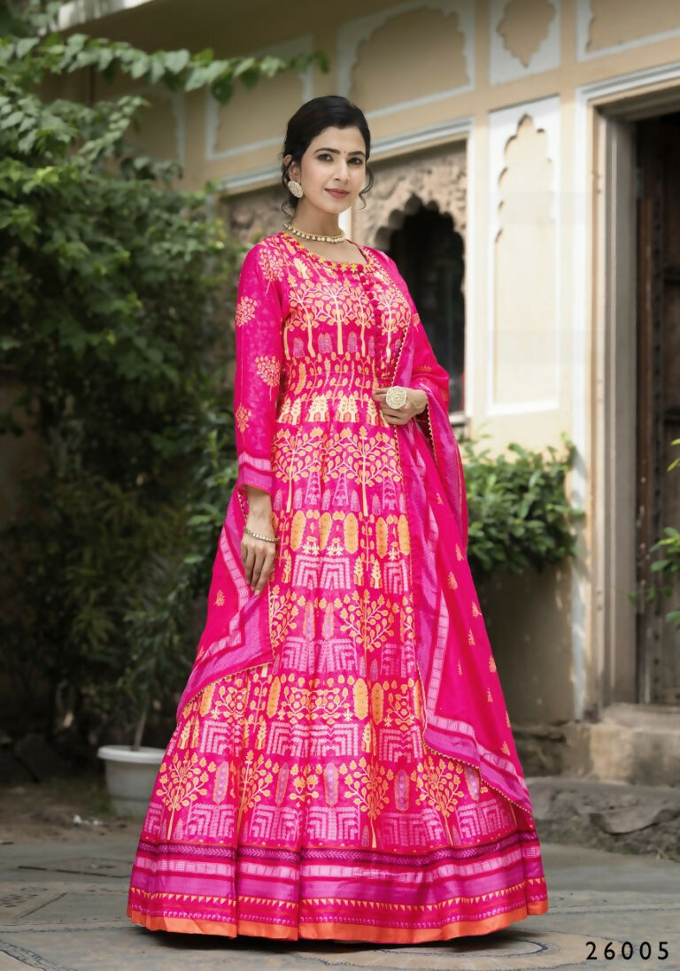 Wedding Designer Pink Soft Dola Silk Anarkali suit with Dupatta - Samanta - Swadesiicart