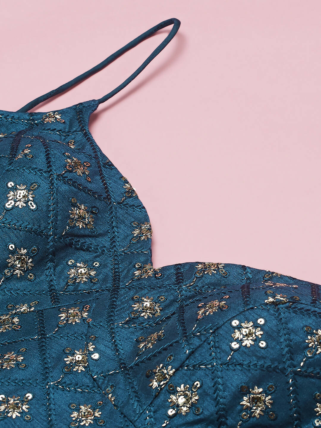 House of Panchhi Teal Net Sequinse Embroidered Lehenga & Blouse with Dupatta | Swadesiicart