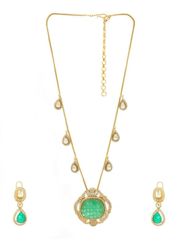 Natural Stones Antique Finish Earrings and Necklace set - Ruby Raang | Swadesiicart