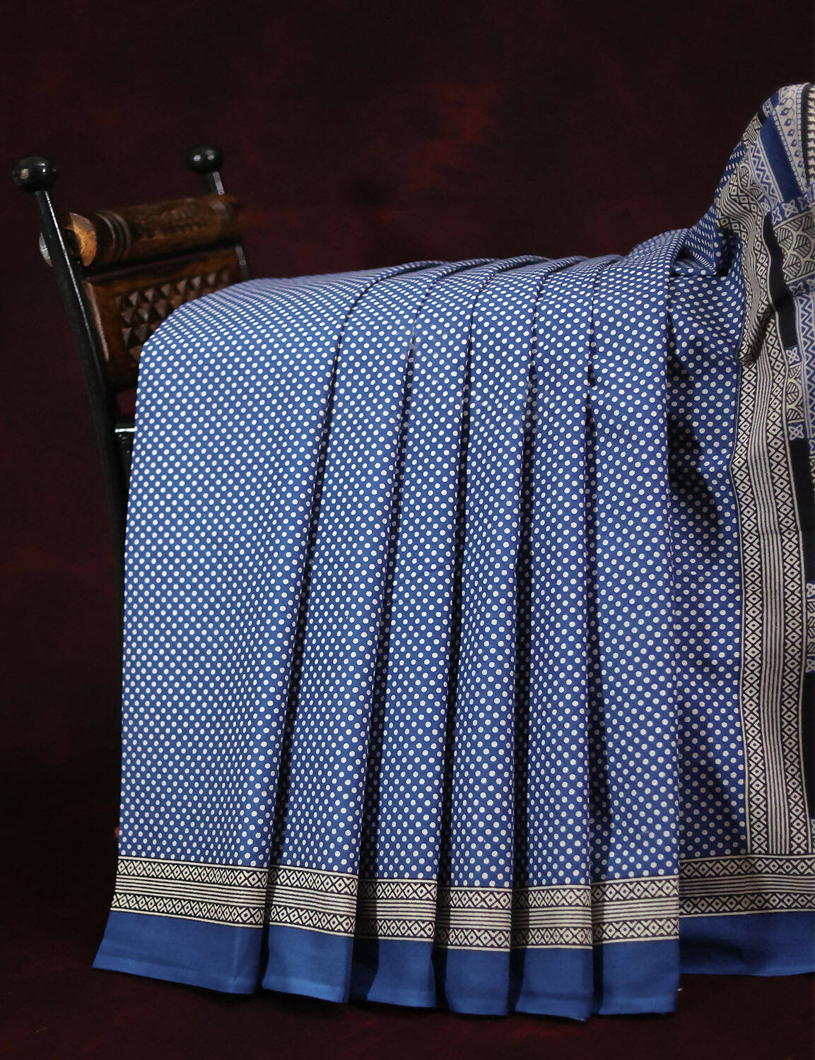 Blue Colored Block Print Cotton Saree By Gayathri Reddy Designer Studio | Swadesiicart