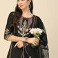 Black Embroidered Chinon Straight Kurta With Trouser & Dupatta - Salimar