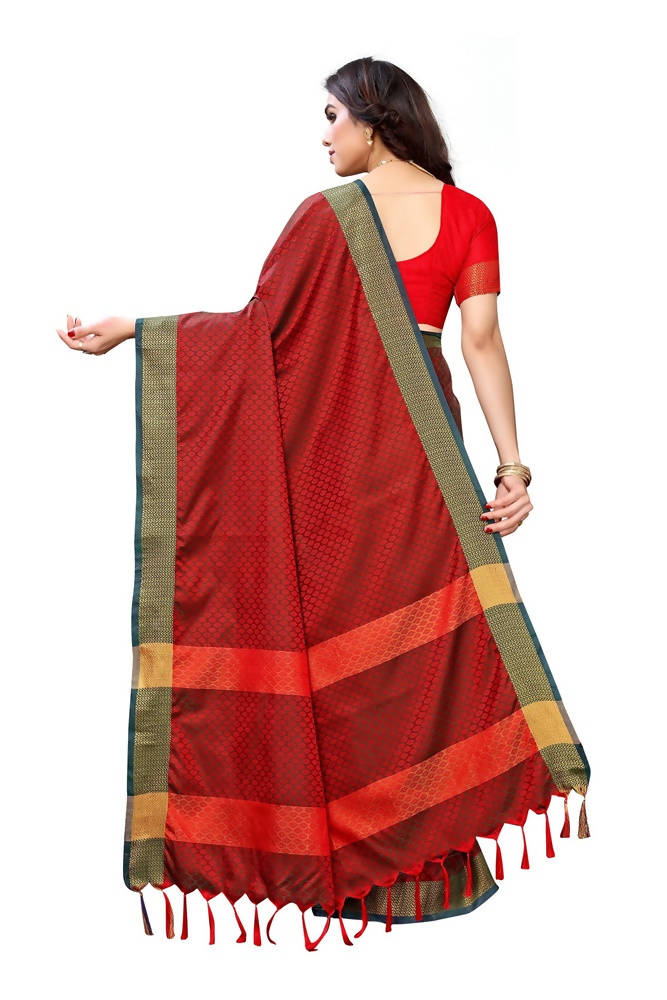 Vamika Banarasi Jacquard Weaving Red Color Saree | Swadesiicart