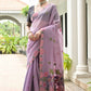 Vishnu Weaves Women's Lavender Muga Cotton Thread Weaving Saree with Blouse - Swadesiicart