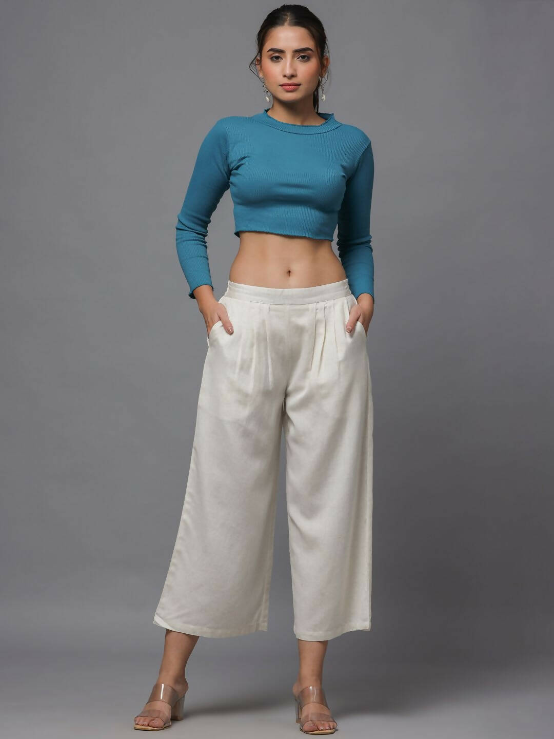 Juniper Women's Natural Solid Wide Leg Palazzo | Swadesiicart