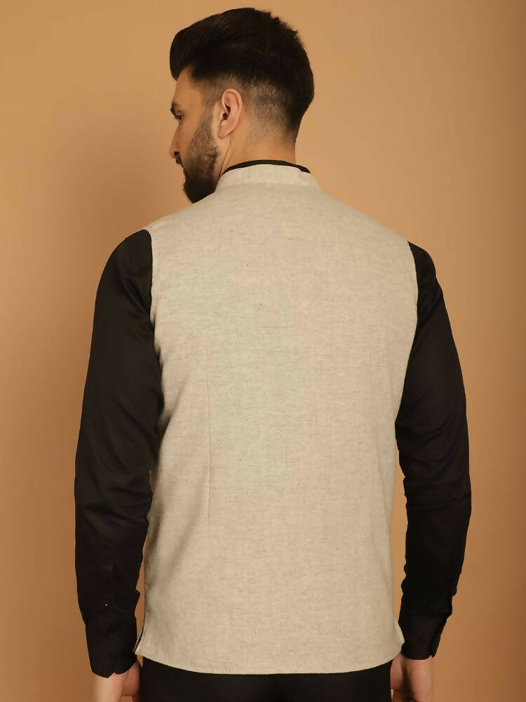 Even Apparels Pure Wool Nehru Jacket - Off White | Swadesiicart