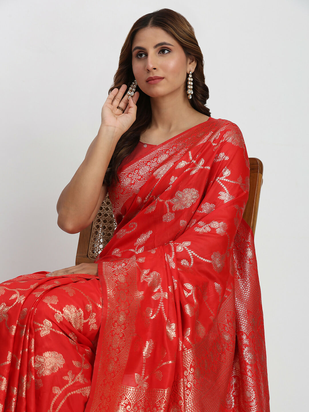 Astita Banarasi Silk Red Saree | Swadesiicart