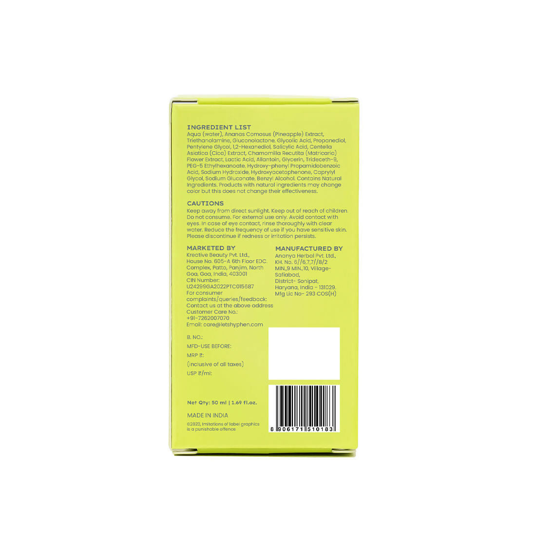 Hyphen By Kriti Sanon Resurfacing 10% AHA BHA PHA Exfoliator With 20% Pineapple Extract, Smoothens Texture, Unclogs Pores, Non-irritating | Swadesiicart