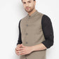 Even Apparels Beige Merino Men Woven Nehru Jacket | Swadesiicart