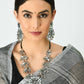 Mominos Fashion Johar Kamal Oxidised Silver-Plated Mirror Work Long Necklace Set - Swadesiicart