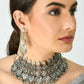Mominos Fashion Johar Kamal Oxidised Silver-Plated Brass Finish Temple Jewellery with Earrings For Women - Swadesiicart