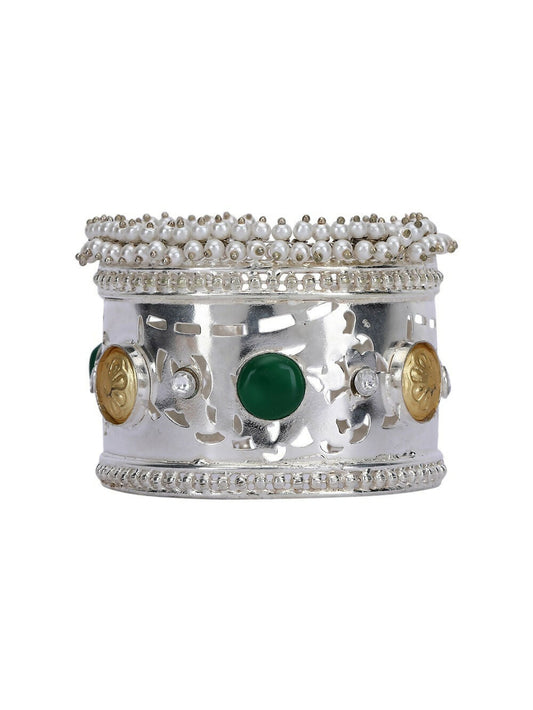 Joban Fashion Women Green Stone Silver Tone Bangle | Swadesiicart
