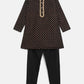 Ahalyaa Black Crepe Gold Pigment Print Kids Kurta Churidar Set For Boys | Swadesiicart