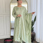 The52 Pista Women's Gorgeous Embroidered Vichitra Silk Fabric Flared Kurta Pant with Dupatta Set - Swadesiicart