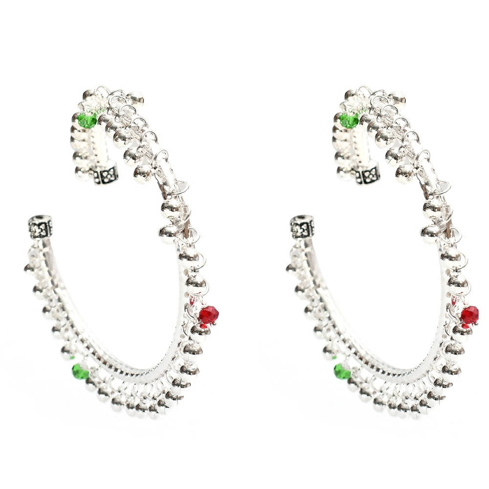 Mominos Fashion Kamal Johar Oxidised Silver Anklets With Muvvas | Swadesiicart