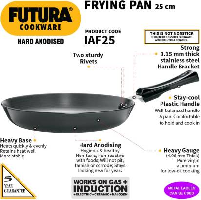 Hawkins Futura Hard Anodised Frying Pan 25 cm Diameter 1 L (IAF25) - Swadesiicart