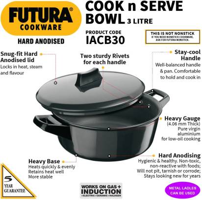 Hawkins Futura Hard Anodized Bowl 3 L with Lid (IACB30) - Swadesiicart