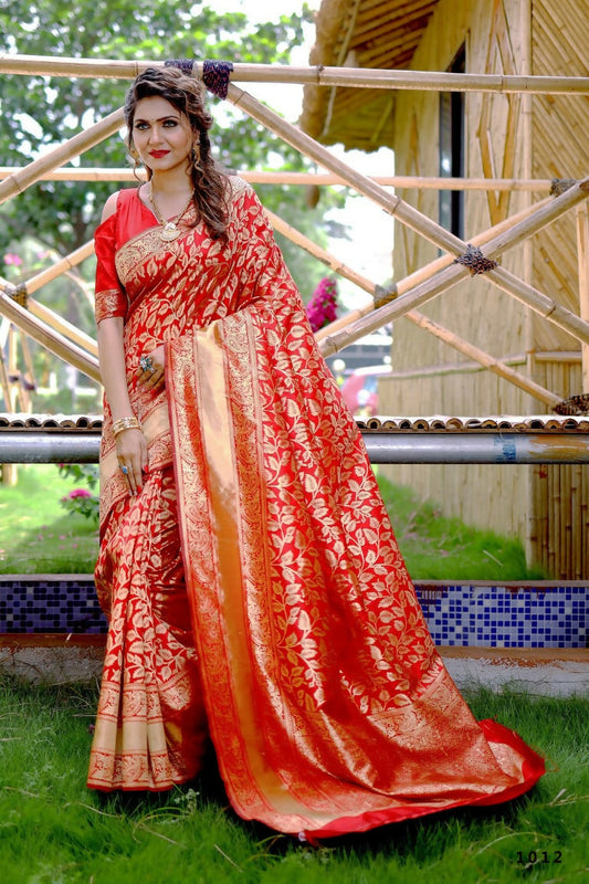 Partywear Designer Keshri Banarasi Silk Fancy Saree - Starwalk | Swadesiicart