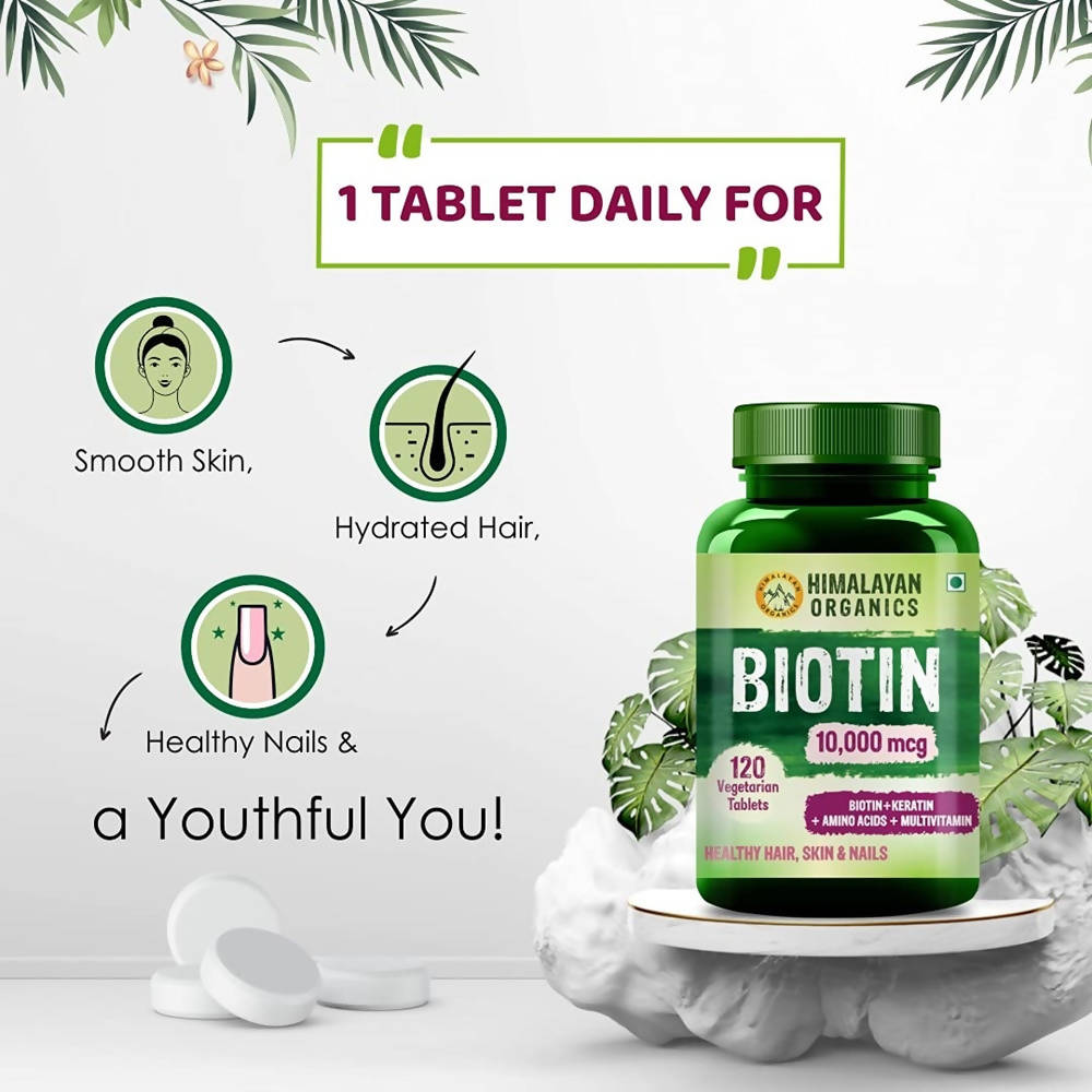 Himalayan Organics Biotin 10000 Mcg with Keratin, Amino Acids & Multivitamin Tablets | Swadesiicart