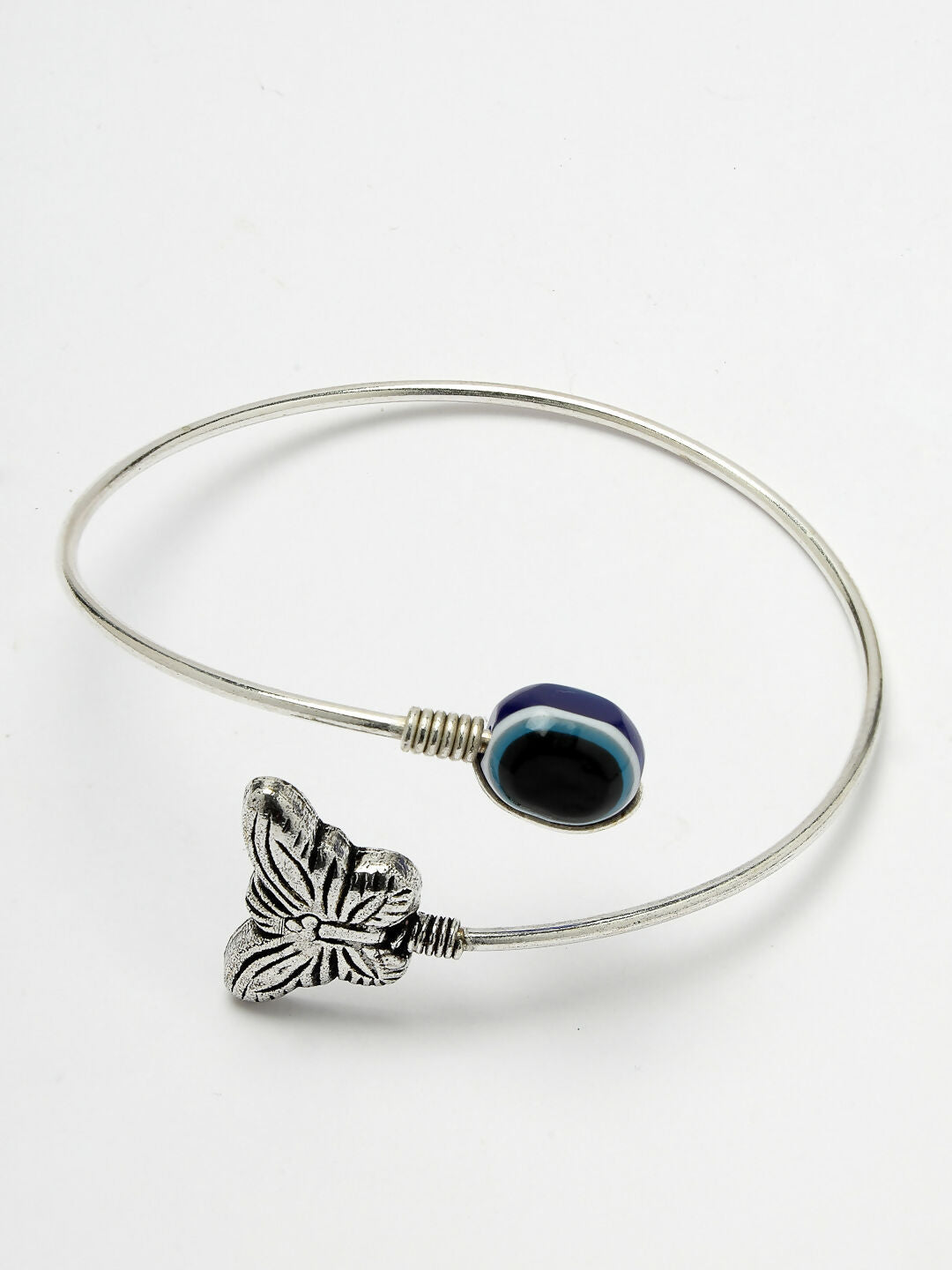 NVR Women Oxidised Rhodium-Plated Evil Eye Kada Bracelet - Swadesiicart