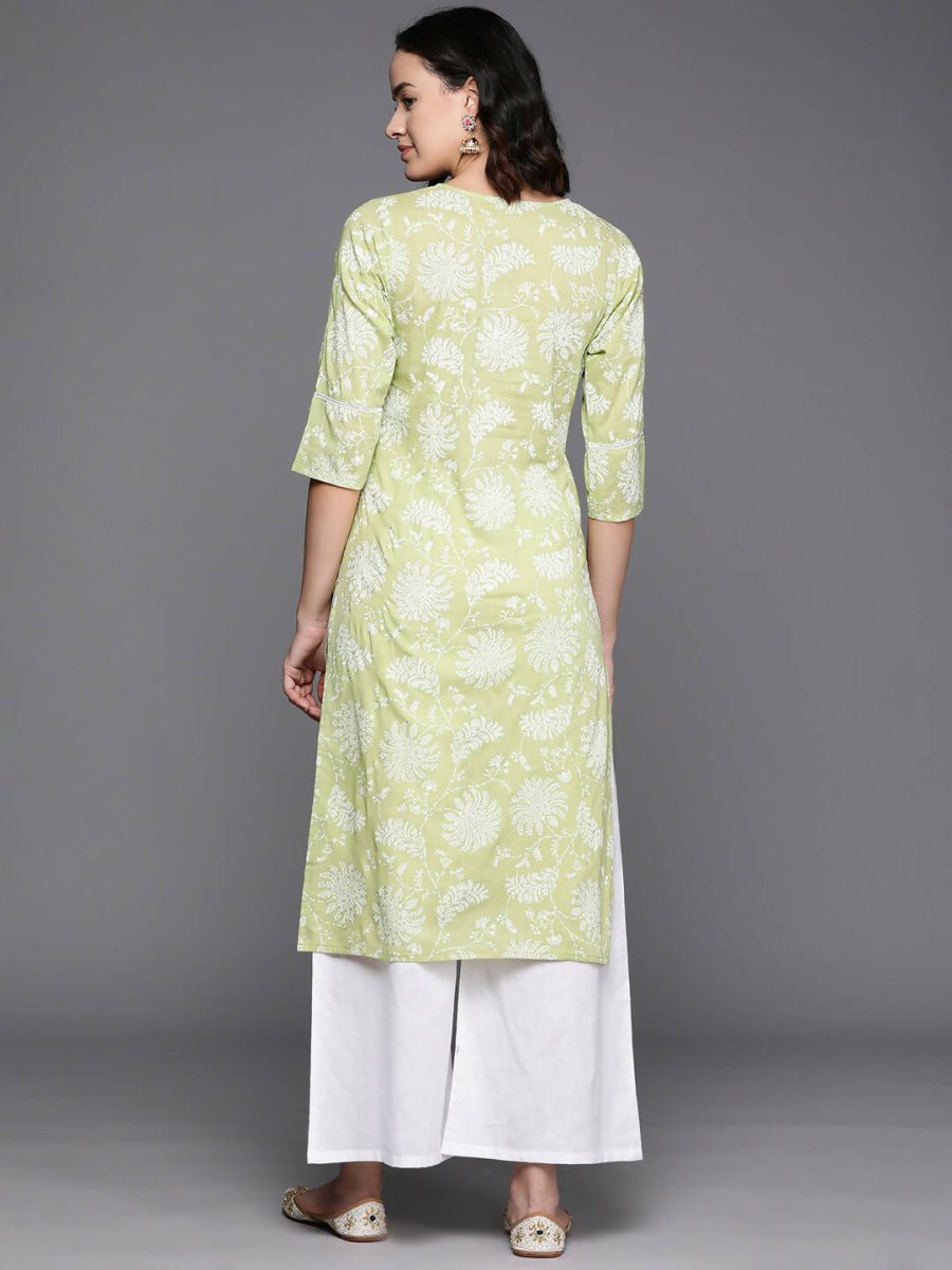 Ahalyaa Women's Traditional Wea Kurta Set - Pista Green | Swadesiicart