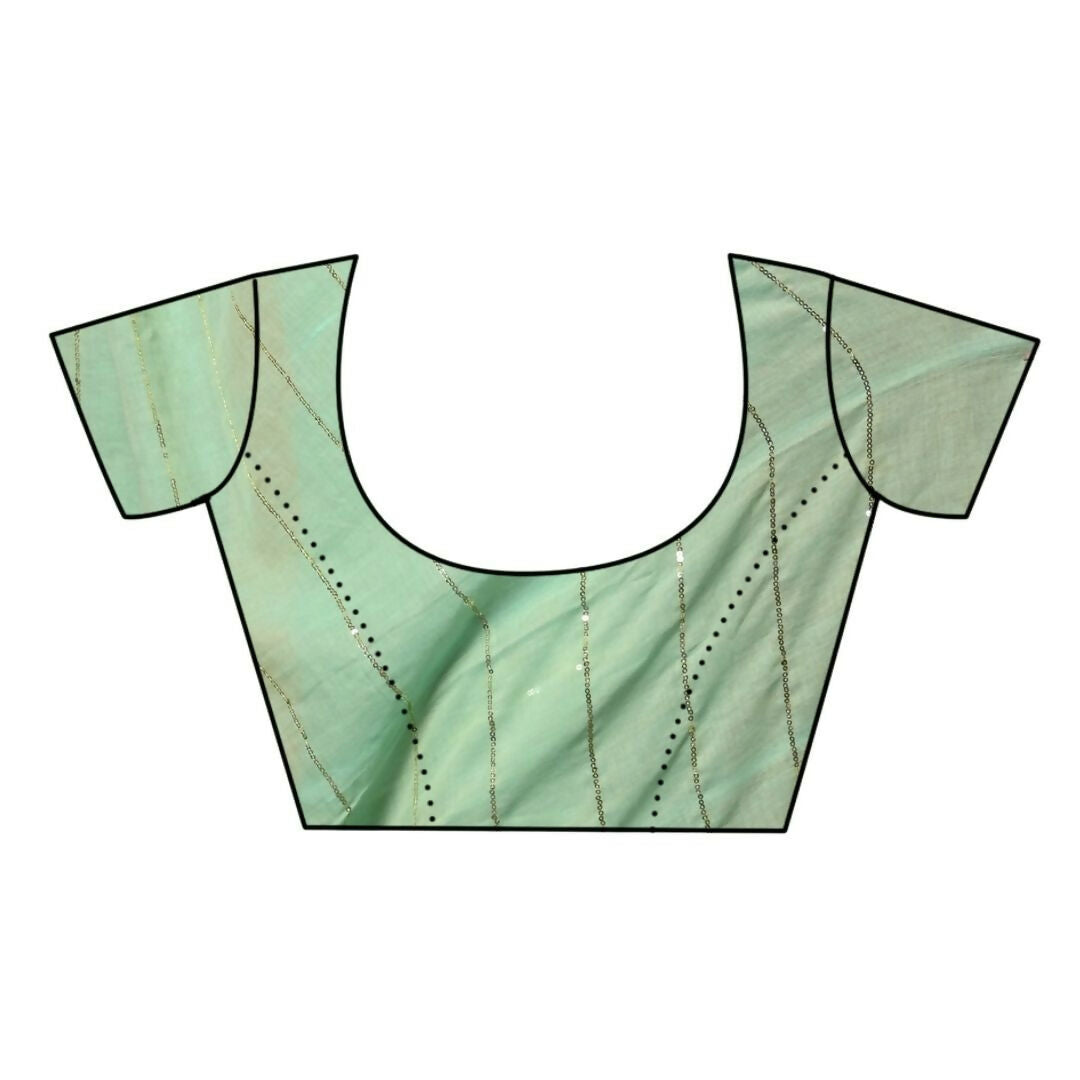 Very Much Indian Designer Mul Cotton Handloom Saree with Sequins - Sea Green | Swadesiicart